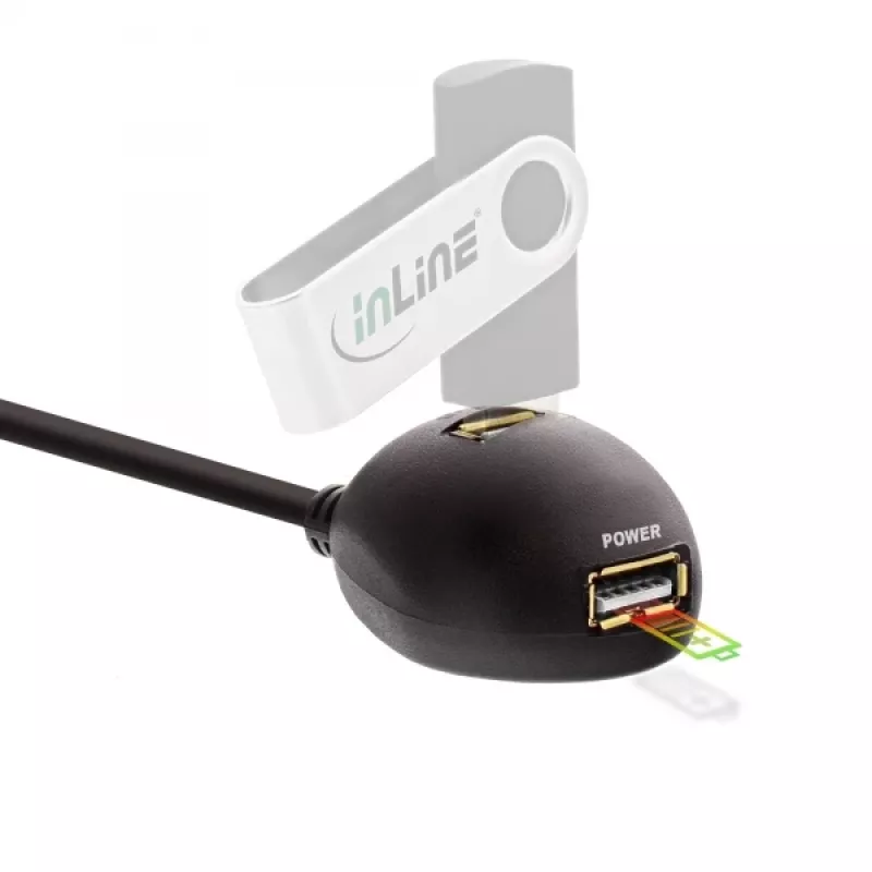 InLine USB 3.2 Gen.1 -kaapeli USB Type-A M / A F + virta, telineellä, musta, 2 m