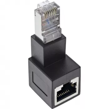 InLine verkkokaapeliadapteri Cat.6A, RJ45 uros / naaras, 90° alaspäin taivutettu