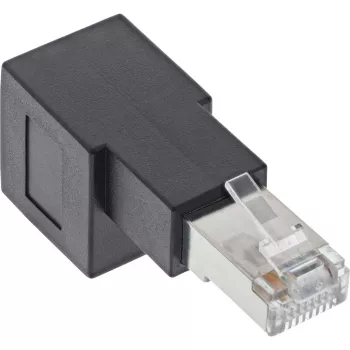 InLine verkkokaapeliadapteri Cat.6A, RJ45 uros / naaras, 90° alaspäin taivutettu