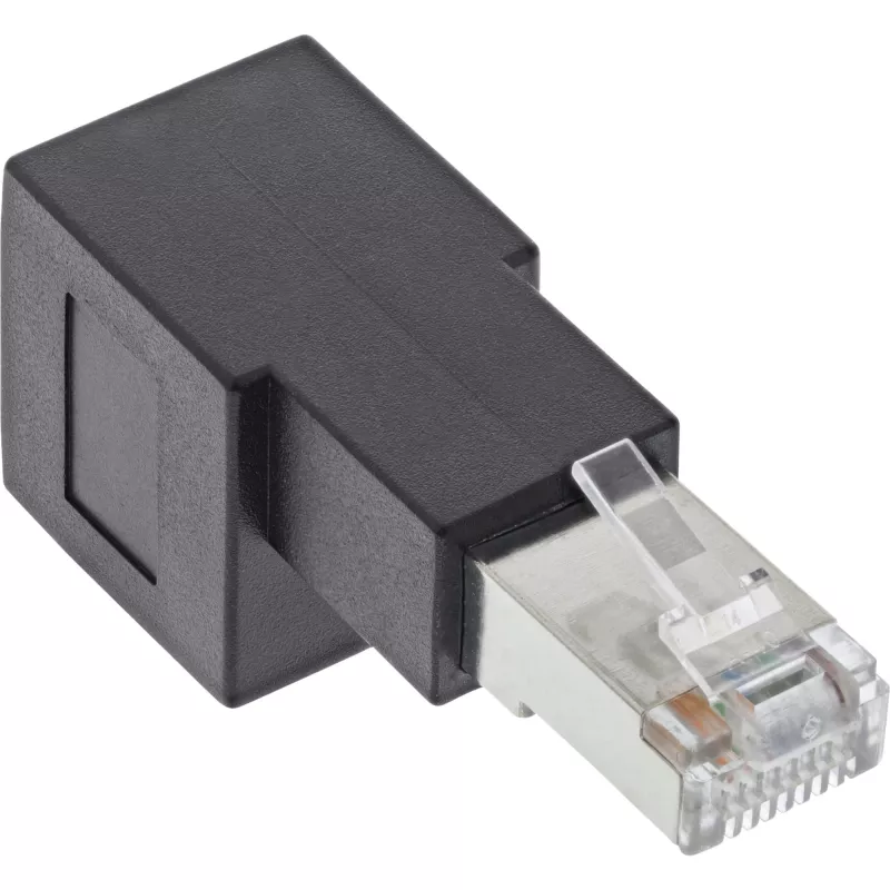 InLine verkkokaapeliadapteri Cat.6A, RJ45 uros / naaras, 90° alaspäin taivutettu