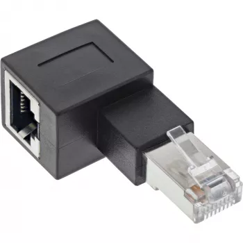 InLine verkkokaapeliadapteri Cat.6A, RJ45 uros/naaras, 90° vasemmalle taivutettu