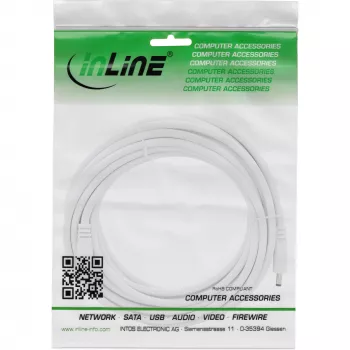 InLine DC-jatkokaapeli, DC-liitin/naaras 5,5x2,1 mm, AWG 18, valkoinen, 3 m