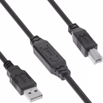 InLine USB 2.0 -aktiivikaapeli, USB-A uros - USB-B uros, 15 m, 15 m, USB A, USB B, USB 2.0, 0,48 Gbit/s, musta