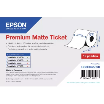 Epson Premium Matte Ticket - rulla: 102 mm x 50 m, matta, 107 g/m², 1 kpl, 114 mm, 104 mm, 120 mm