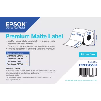 Epson Premium Matte Label - stanssattu rulla: 102 mm x 152 mm, 225 tarraa