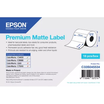 Epson Premium matta tarra - stanssattu rulla: 76 mm x 51 mm, 650 tarraa