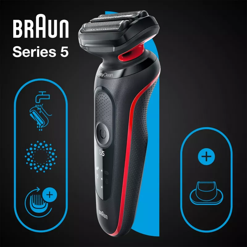 Braun Series 5 51-R1200S miesten parranajokone kalvoparranajokone trimmeri musta, punainen