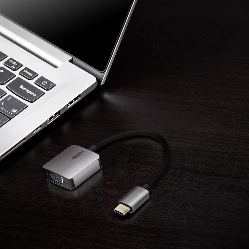 ATEN USB-C-VGA-sovitin, USB Type-C, VGA (D-Sub), uros, naaras, suora, suora