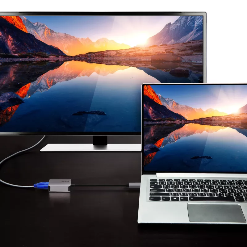 ATEN USB-C-VGA-sovitin, USB Type-C, VGA (D-Sub), uros, naaras, suora, suora