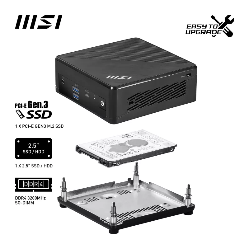MSI Cubi N ADL-006DE Intel® N N200 4 GB DDR4-SDRAM 128 GB SSD Windows 11 Pro -minitietokone musta