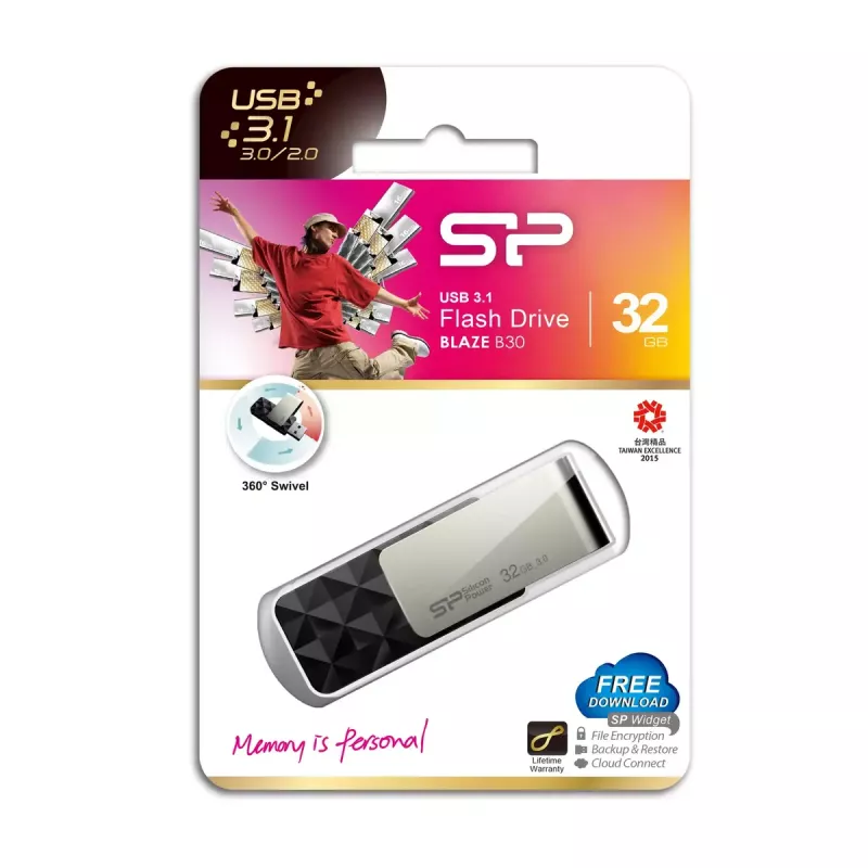 USB-muistitikku Silicon Power Blaze B30 32 GB, USB Type-A 3.2 Gen 1, musta