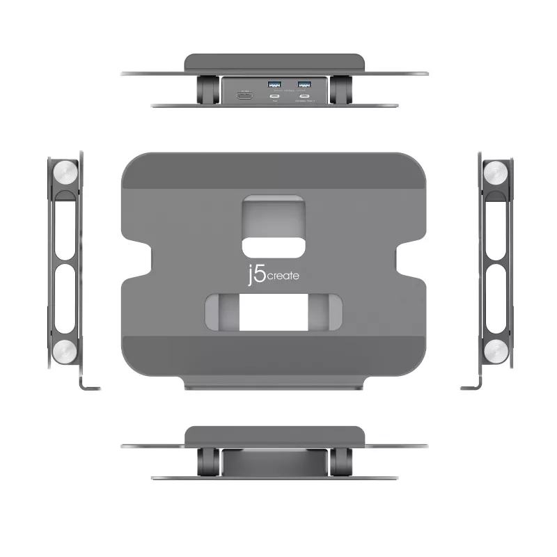 j5create JTS327 Multi-Angle 4K -telakointiteline, kannettavan tietokoneen teline, harmaa, alumiini, 40,6 cm (16 inch), 4 kg, Windows-kannettava / Mac