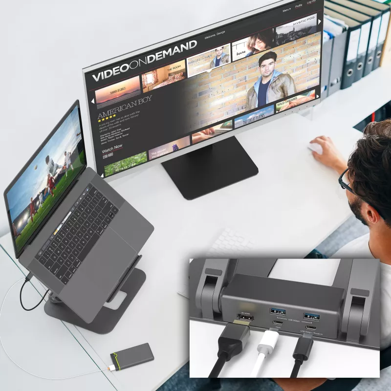 j5create JTS327 Multi-Angle 4K -telakointiteline, kannettavan tietokoneen teline, harmaa, alumiini, 40,6 cm (16 inch), 4 kg, Windows-kannettava / Mac