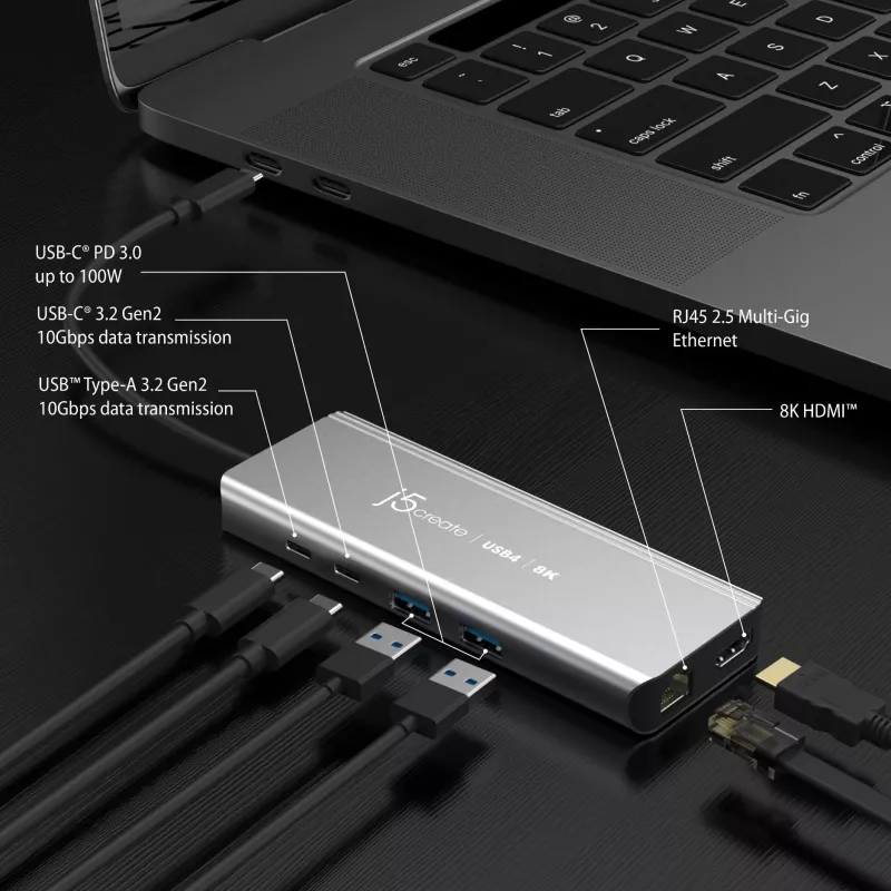 j5create JCD403 USB4 8K -moniporttikeskitin USB Type-C HDMI RJ-45