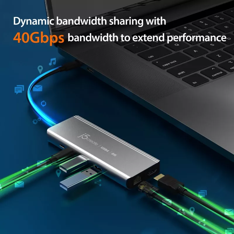 j5create JCD403 USB4 8K -moniporttikeskitin USB Type-C HDMI RJ-45