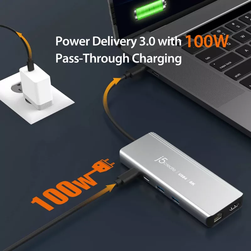 j5create JCD403 USB4 8K -moniporttikeskitin USB Type-C HDMI RJ-45
