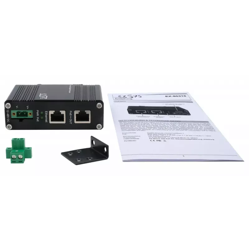 EXSYS PoE++ Gigabit-injektori 90W -40°C – +80°C