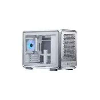 Tietokonekotelo Cooler Master MasterFrame 400 Mesh hopea, mATX, läpinäkyvä sivupaneeli, 1x 120 mm ARGB-tuuletin