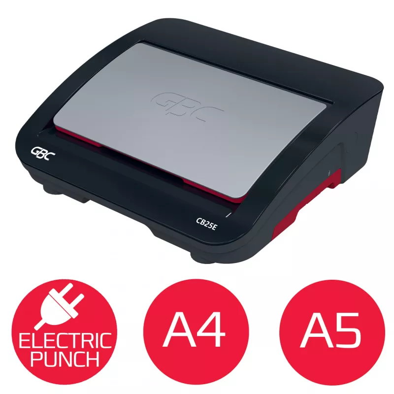 GBC CombBind® CB25E sähköinen sidontakone, kampasidontakone, sähköinen, 390 arkkia, musta, punainen