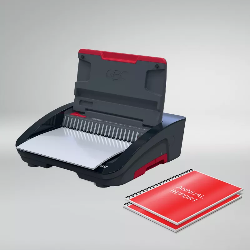 GBC CombBind® CB25E sähköinen sidontakone, kampasidontakone, sähköinen, 390 arkkia, musta, punainen