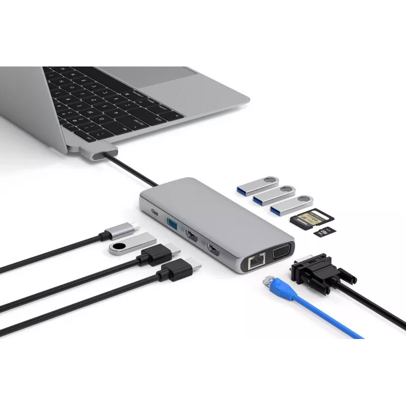 eSTUFF ES623010 USB-keskitin USB 3.2 Gen 1 (3.1 Gen 1) Type-C 5000 Mbit/s alumiini