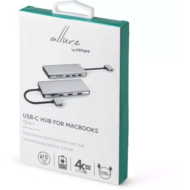 eSTUFF ES623010 USB-keskitin USB 3.2 Gen 1 (3.1 Gen 1) Type-C 5000 Mbit/s alumiini