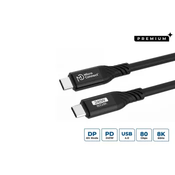 Microconnect USB4CC1-240W-80GBPS USB-kaapeli USB4 Gen 3x2 1 m USB C musta