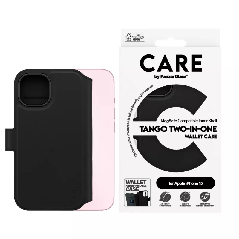 PanzerGlass CARE™ by ® Tango 2-in-1 -lompakkokotelo MagSafe-yhteensopiva iPhone 15