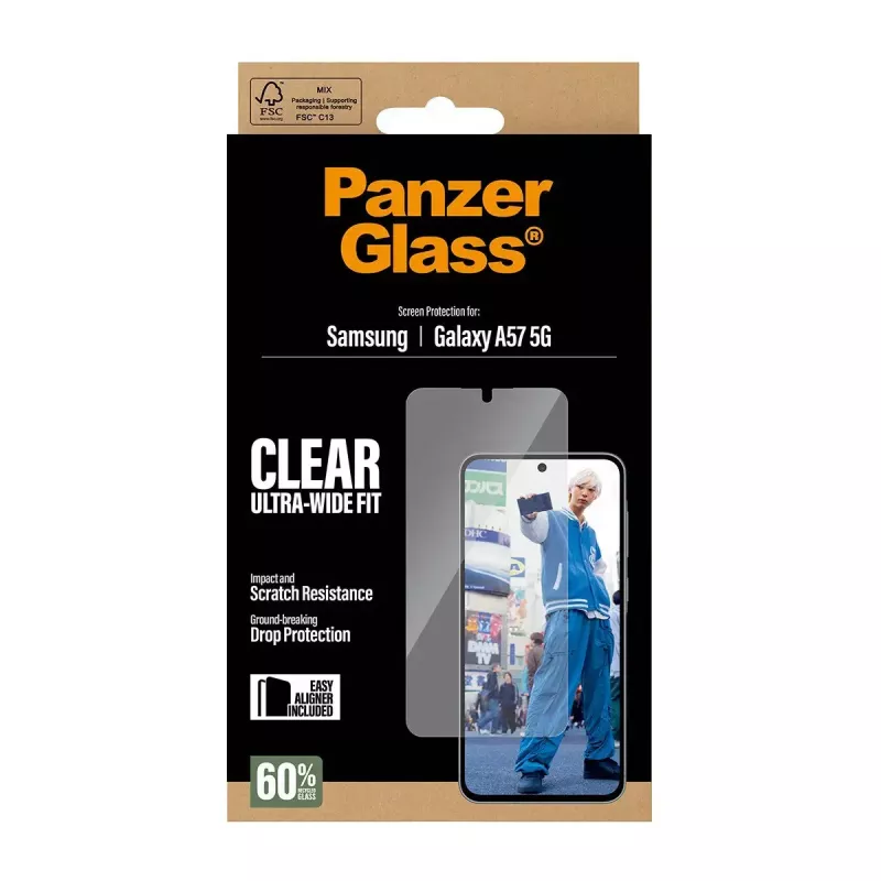 Näytönsuoja PanzerGlass Ultra-Wide Fit Samsung Galaxy A57 5G – kirkas, naarmuuntumaton