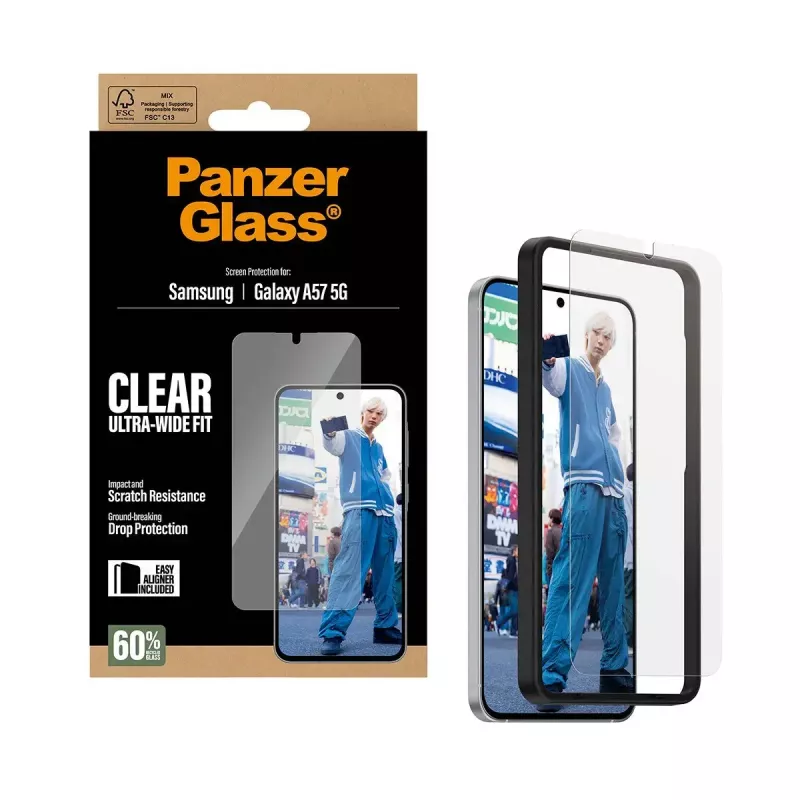 Näytönsuoja PanzerGlass Ultra-Wide Fit Samsung Galaxy A57 5G – kirkas, naarmuuntumaton