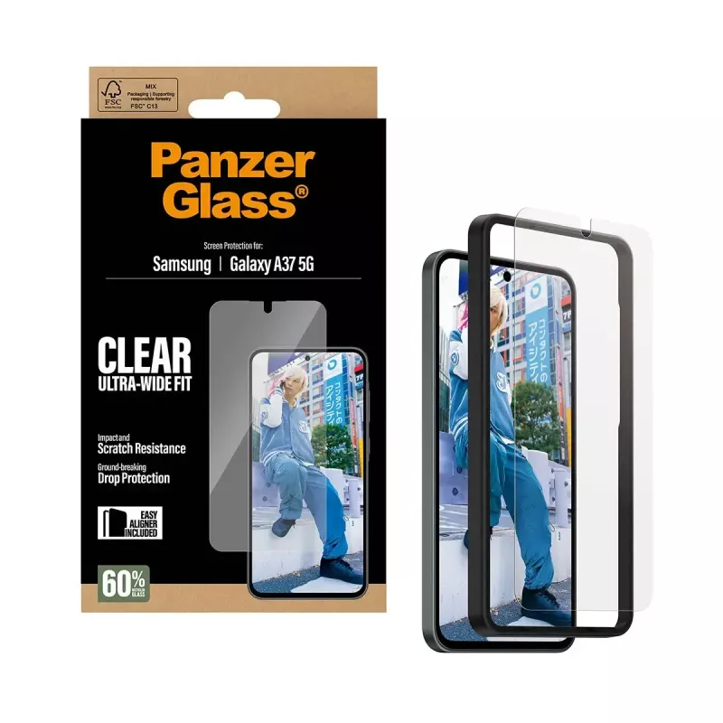 PanzerGlass näytönsuoja Ultra-Wide Fit Samsung Galaxy A37 5G — kirkas, naarmuuntumaton