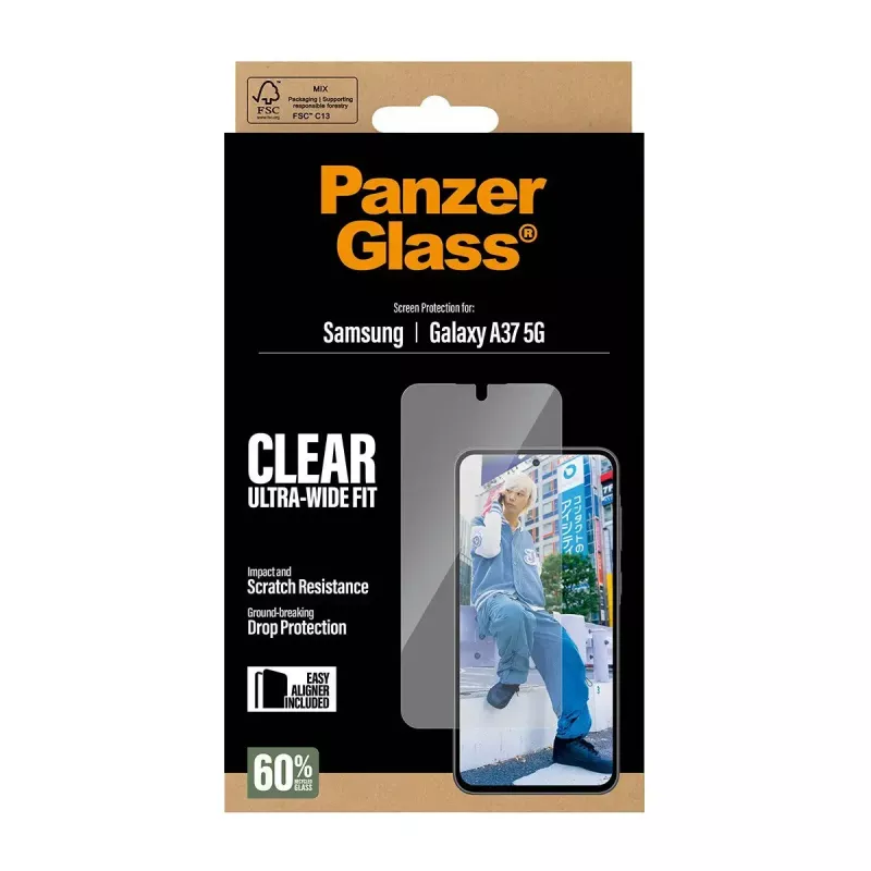PanzerGlass näytönsuoja Ultra-Wide Fit Samsung Galaxy A37 5G — kirkas, naarmuuntumaton