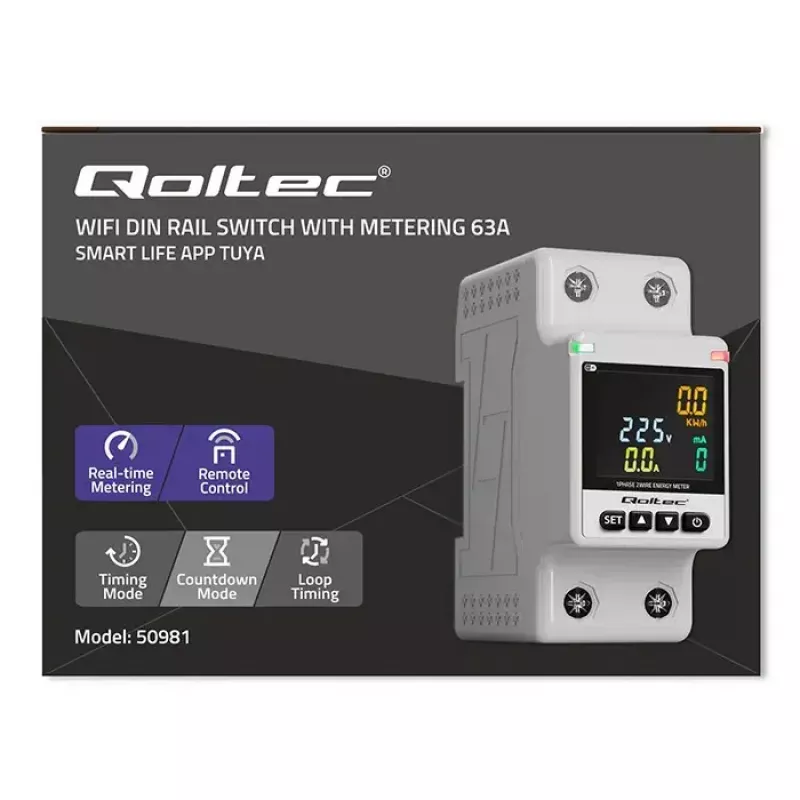Yksivaiheinen energiankulutusmittari QOLTEC 50981 DIN35 230V 50Hz