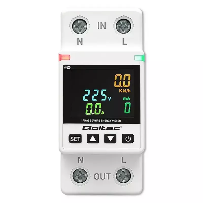 Yksivaiheinen energiankulutusmittari QOLTEC 50981 DIN35 230V 50Hz