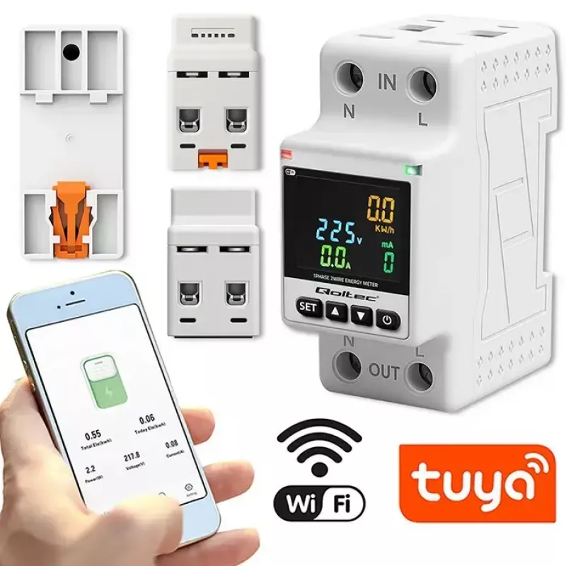 Yksivaiheinen energiankulutusmittari QOLTEC 50981 DIN35 230V 50Hz