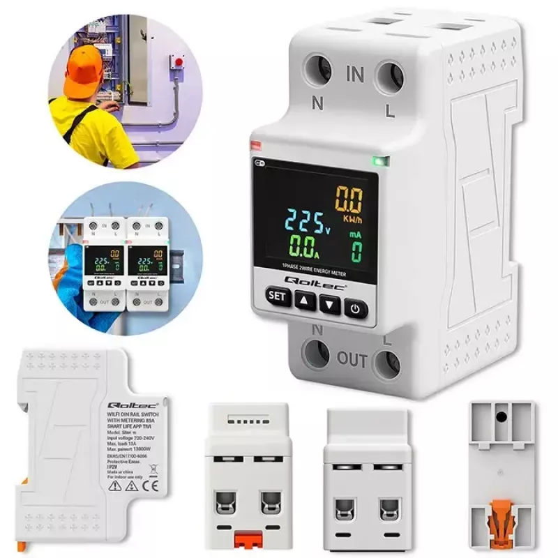 Yksivaiheinen energiankulutusmittari QOLTEC 50981 DIN35 230V 50Hz