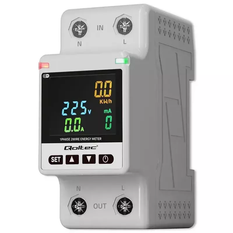 Yksivaiheinen energiankulutusmittari QOLTEC 50981 DIN35 230V 50Hz