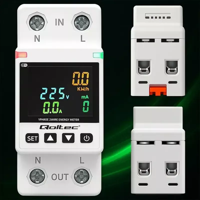 Yksivaiheinen energiankulutusmittari QOLTEC 50981 DIN35 230V 50Hz
