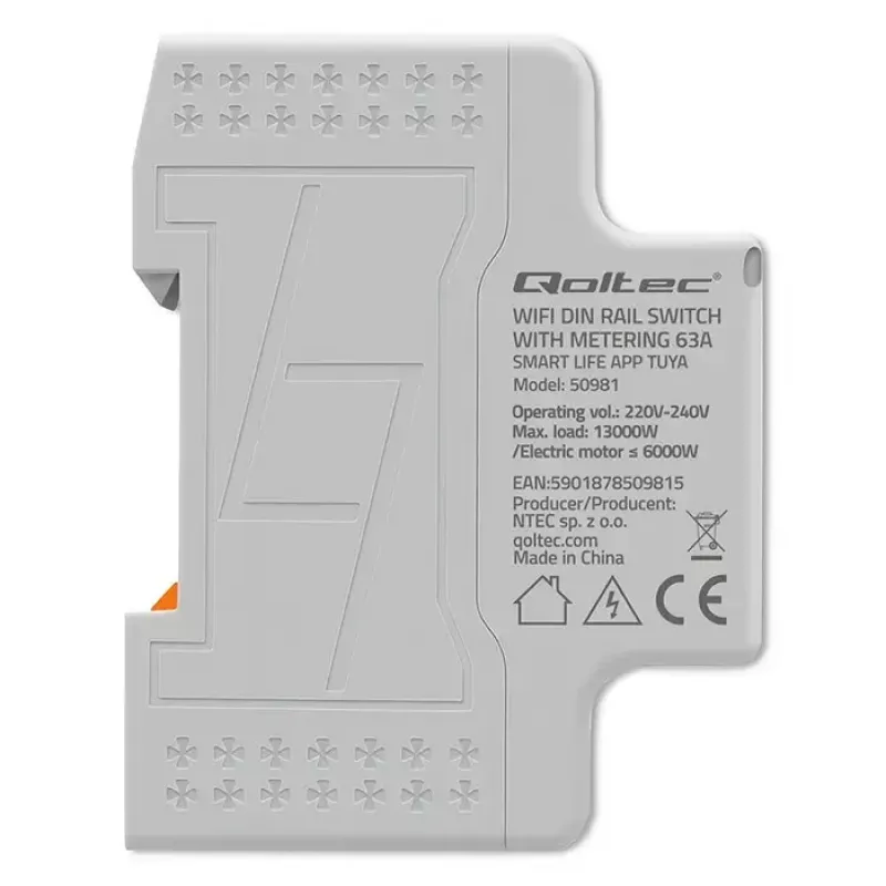 Yksivaiheinen energiankulutusmittari QOLTEC 50981 DIN35 230V 50Hz
