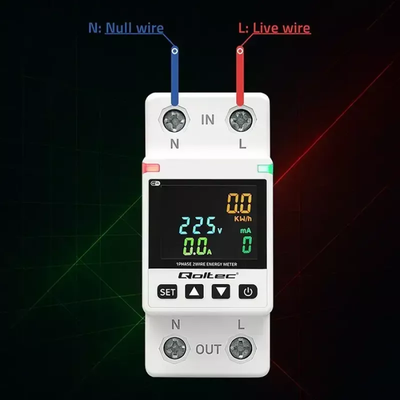 Yksivaiheinen energiankulutusmittari QOLTEC 50981 DIN35 230V 50Hz