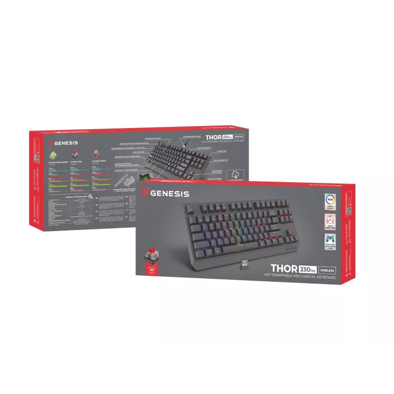 GENESIS Thor 230 TKL näppäimistö pelikäyttöön USB + RF langaton + Bluetooth QWERTZ musta