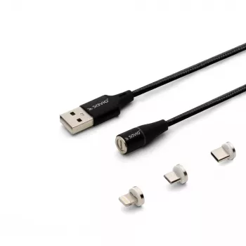 USB 2.0 -kaapeli SAVIO CL-155, USB A vaihdettavaan USB-C / Micro-USB B / Lightning, 2 m, musta