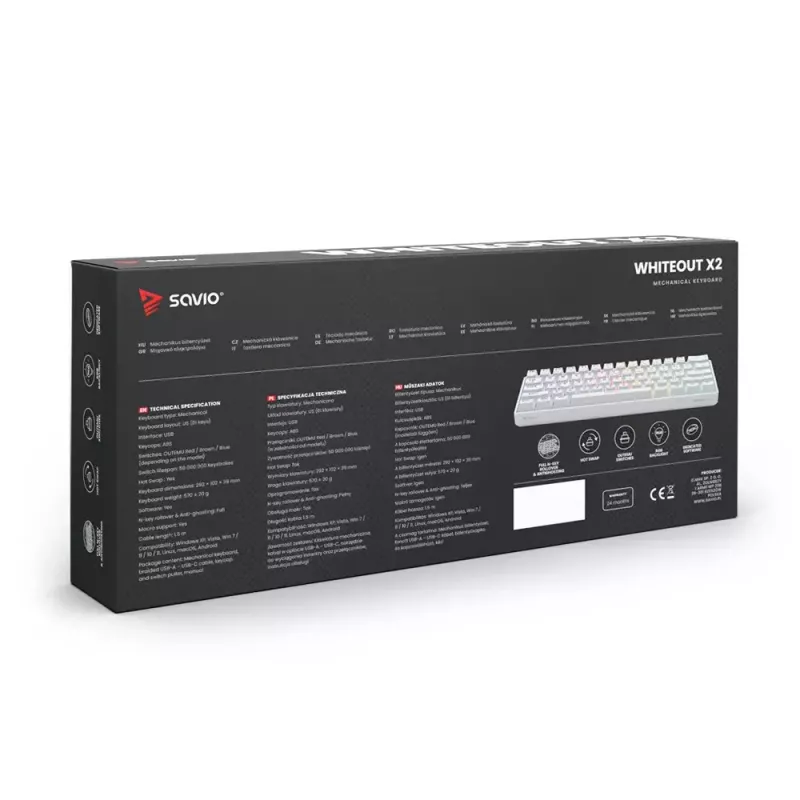 Savio WHITEOUT X2 RED -pelinäppäimistö USB QWERTY mekaaninen 61 näppäintä