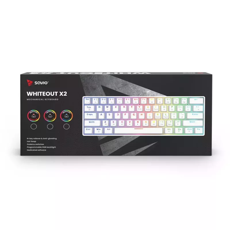 Savio WHITEOUT X2 RED -pelinäppäimistö USB QWERTY mekaaninen 61 näppäintä
