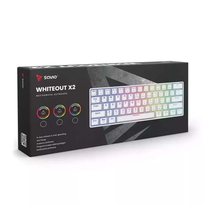 Savio WHITEOUT X2 RED -pelinäppäimistö USB QWERTY mekaaninen 61 näppäintä