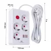 Jatkojohto MACLEAN MCE393 W – 4 pistorasiaa + 3×USB, 110–240V, 2,1A USB, 2500W, 3 m, valkoinen