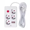 Jatkojohto MACLEAN MCE393 W – 4 pistorasiaa + 3×USB, 110–240V, 2,1A USB, 2500W, 3 m, valkoinen