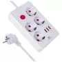 Jatkojohto MACLEAN MCE393 W – 4 pistorasiaa + 3×USB, 110–240V, 2,1A USB, 2500W, 3 m, valkoinen