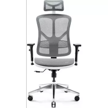 Ergonominen toimistotuoli Diablo Chairs V-Basic valkoinen-harmaa – säädettävä korkeus ja kallistus, käsinojat, lannerangan tuki