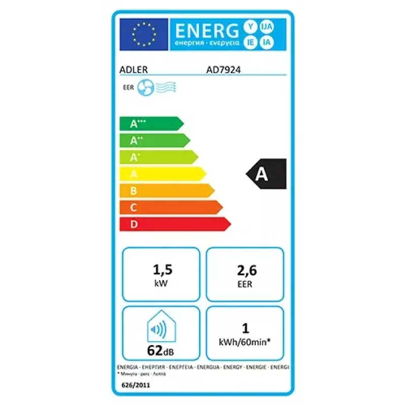 Adler AD 7924 kannettava ilmastointilaite 63 dB valkoinen